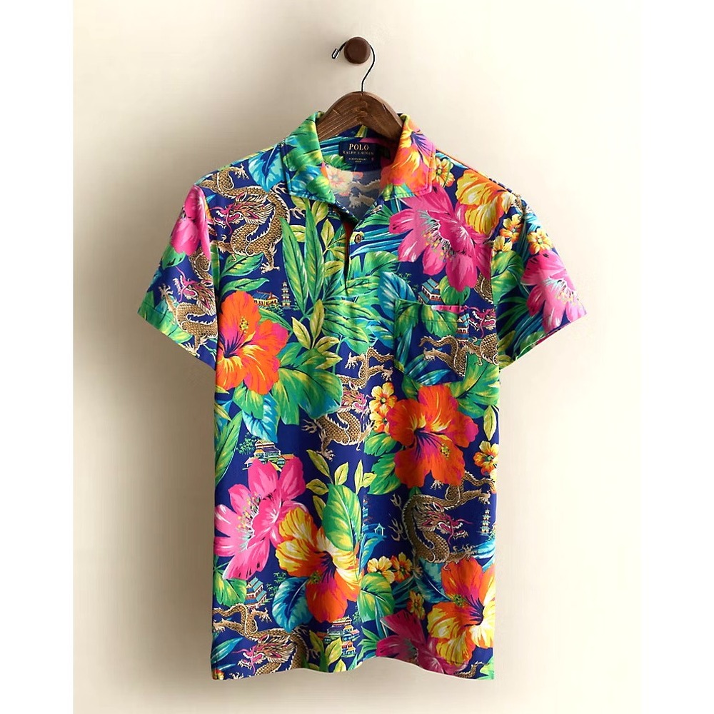 Polo Ralph Lauren Featherweight Mesh Dragon‎ Hawaiian Tshirt Men's Small a1